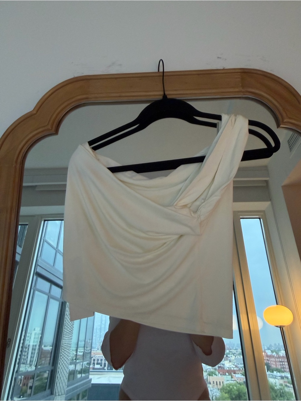 Reformation Cream One-Shoulder Draped Top